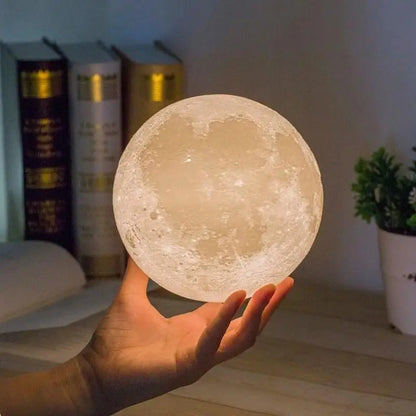 3D Moon Lamp held in hand — size reference